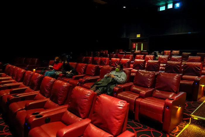 Inside a movie theater on reopening weekend, March 2021.